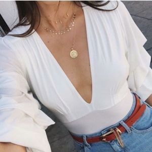 MISA Los Angeles White Bodysuit with Ruffle Sleeves